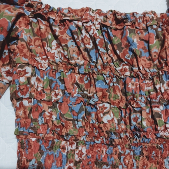 House of Harlow 1960 Puff Sleeve Floral Smocked Blouse Size L - Picture 2 of 8